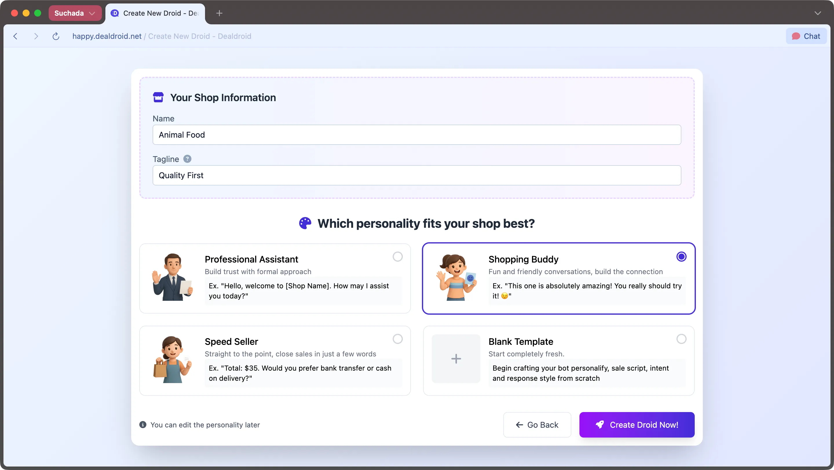 Create droid from template