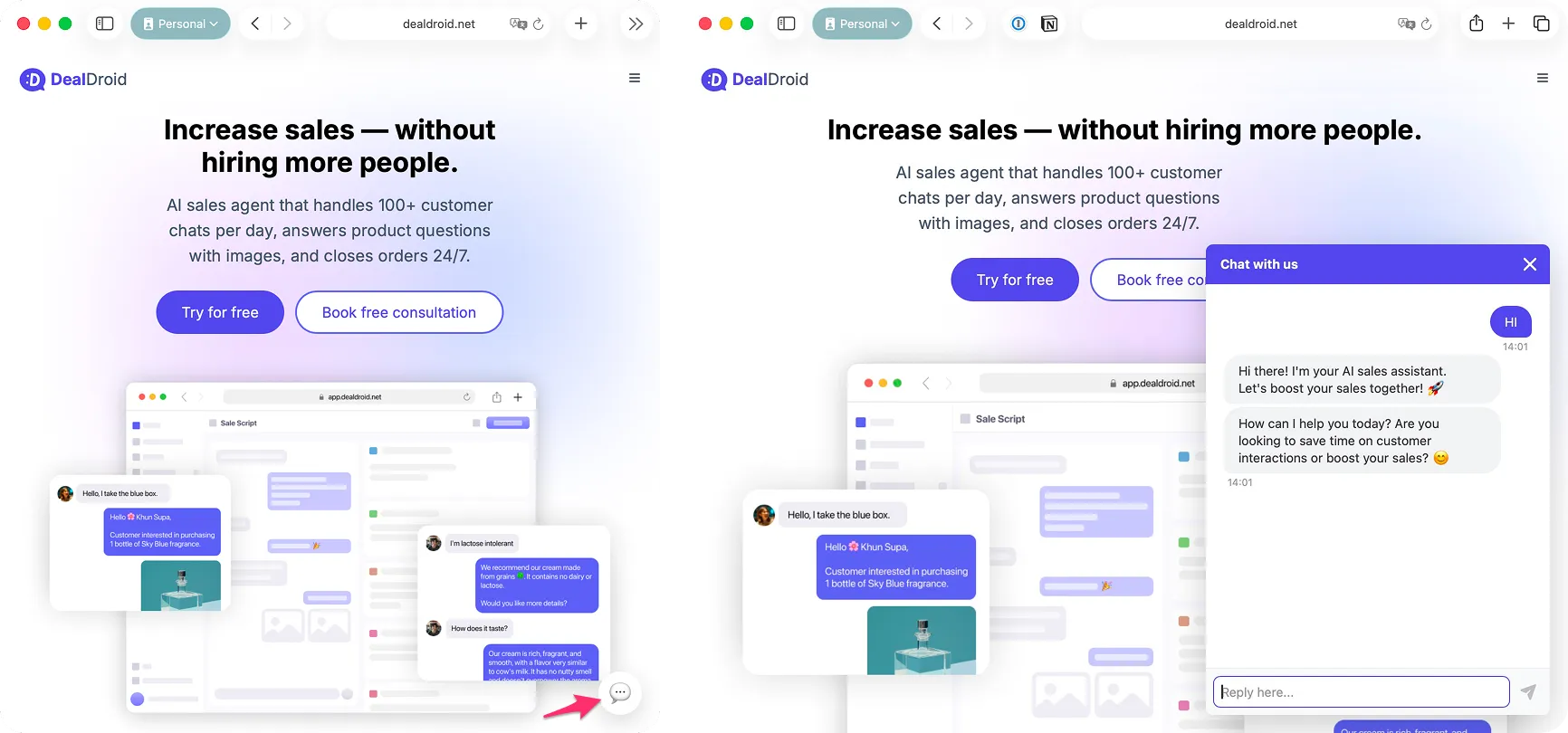 Web Chathead icon and expanded chat window