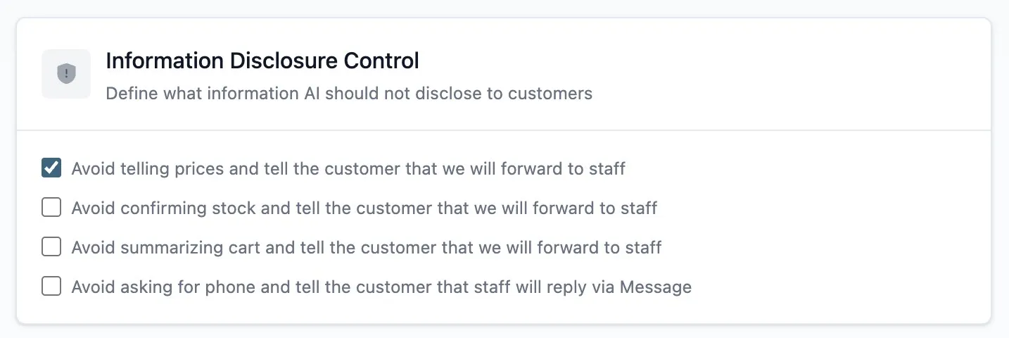 Information Disclosure Control section showing 4 main options