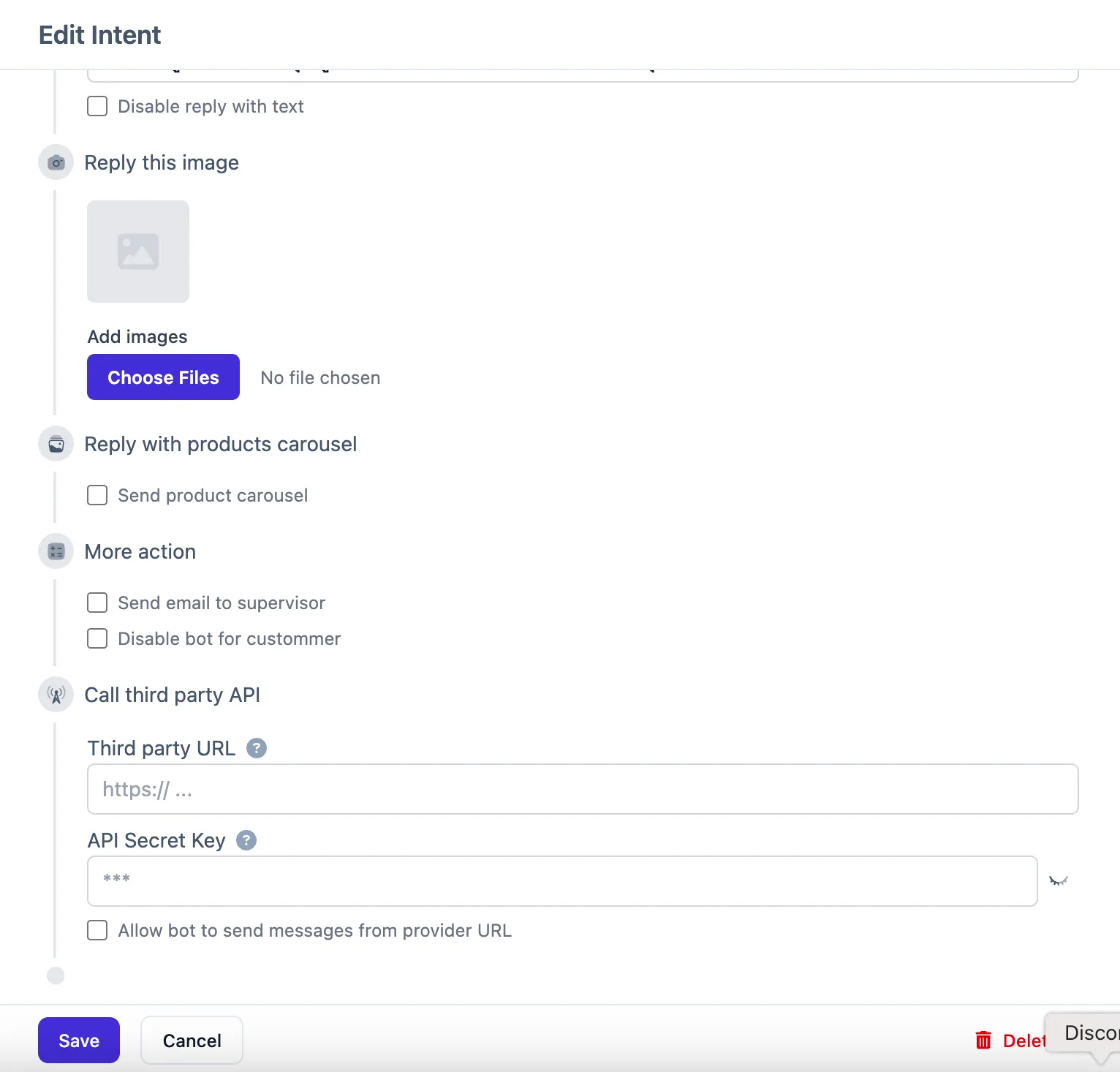 Intent edit page showing all configuration options