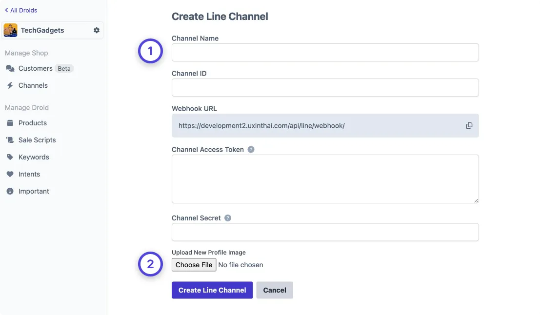 Create LINE Channel Form