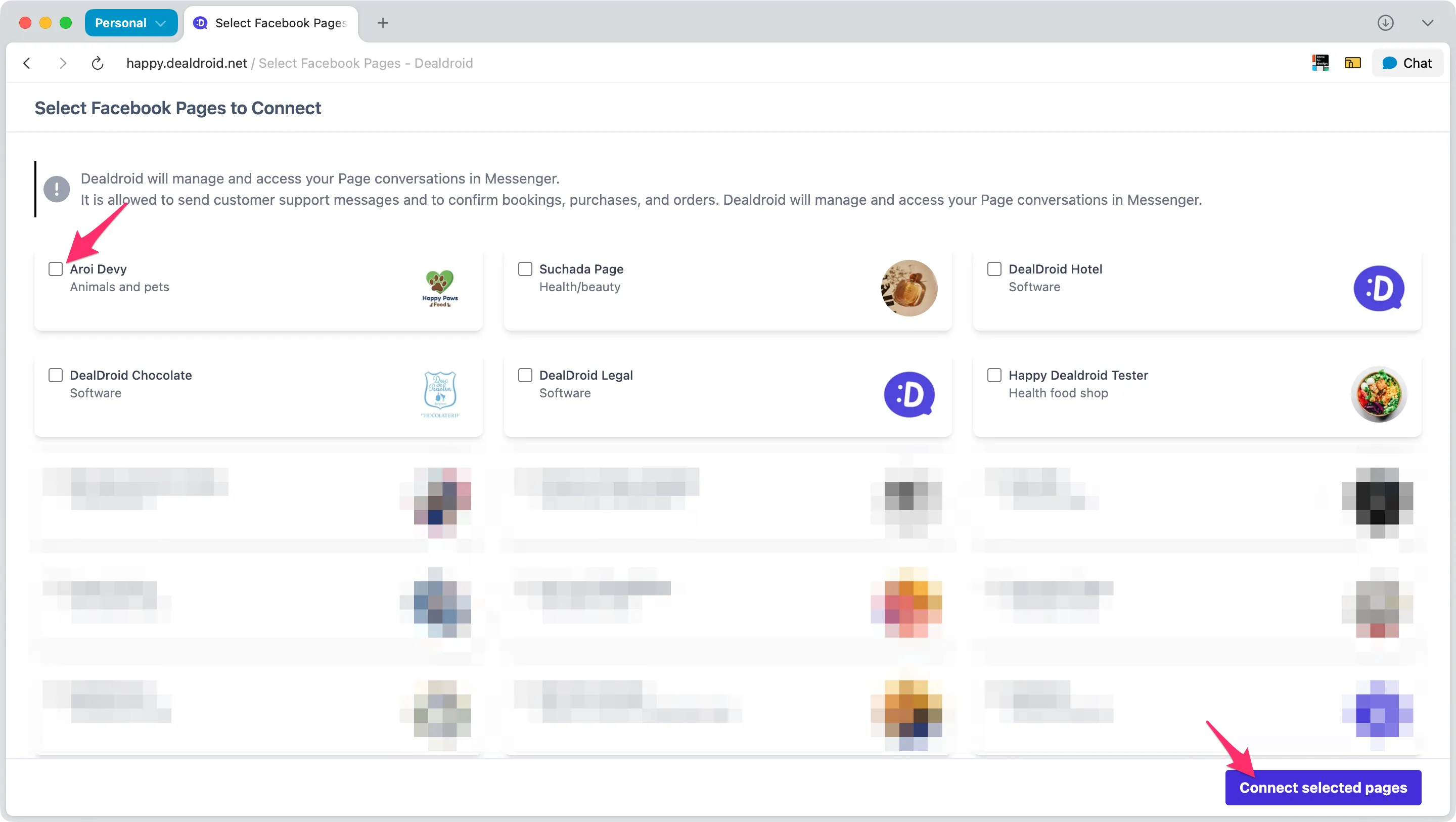 Select Facebook Pages to Connect